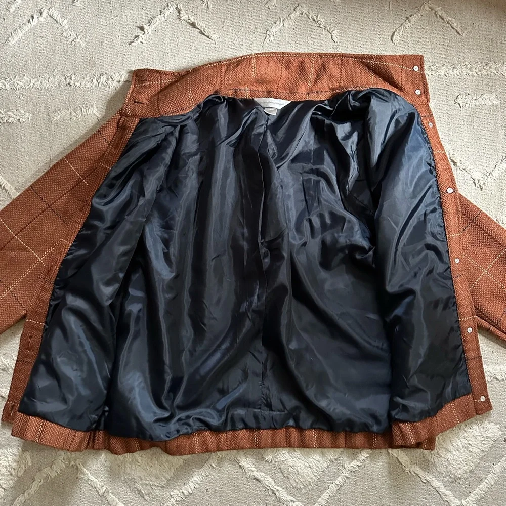 Vintage Funnel Neck Cropped Brown Plaid Jacket Coat - Picture 7 of 10